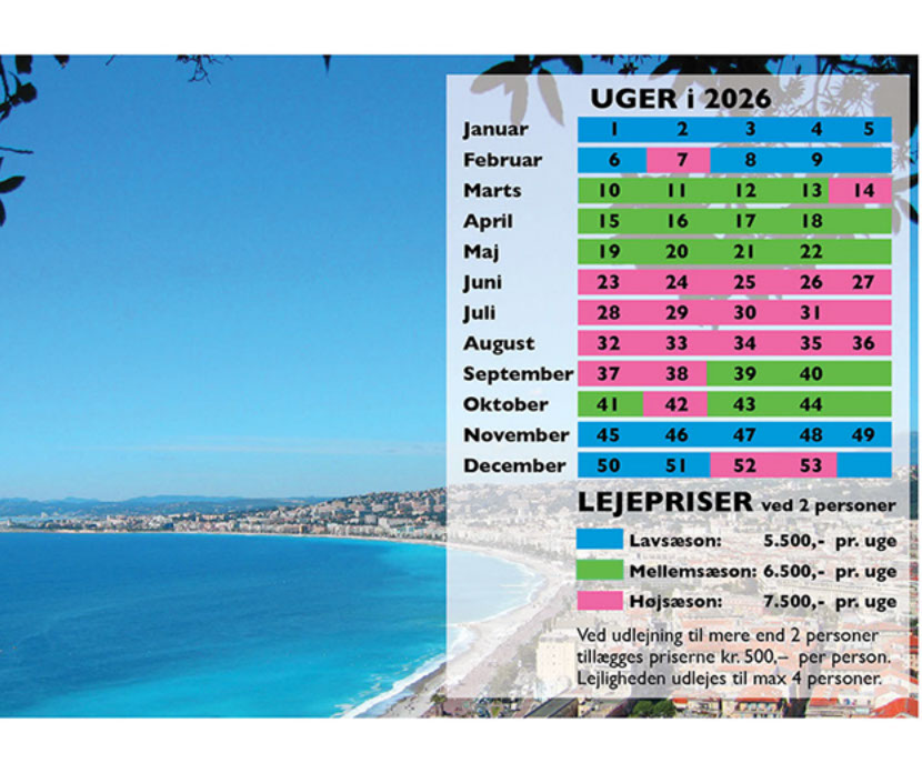 Nice by lever året rundt, Vores lejlighed ligger mindre end 5 minutters gang fra Promenade des Anglais, find en uge der passer dig. 