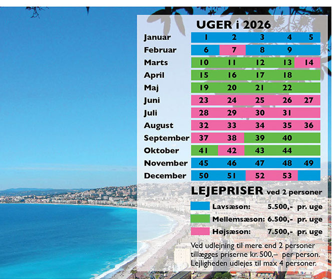 Nice by lever året rundt, Vores lejlighed ligger mindre end 5 minutters gang fra Promenade des Anglais, find en uge der passer dig. 